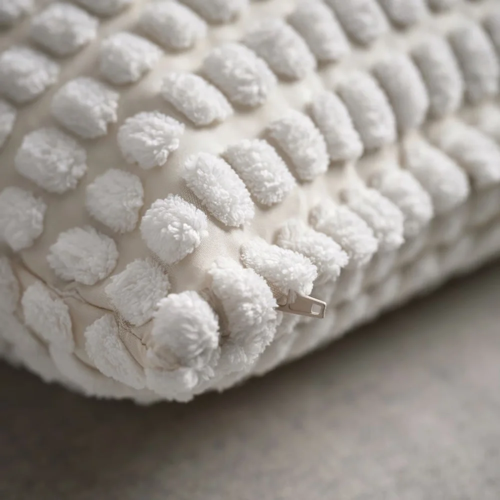 Textured Pom Pom Accent Cushion Cover in Off White
